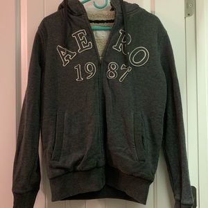 Aeropostale grey zip hoodie with fuzzy lining